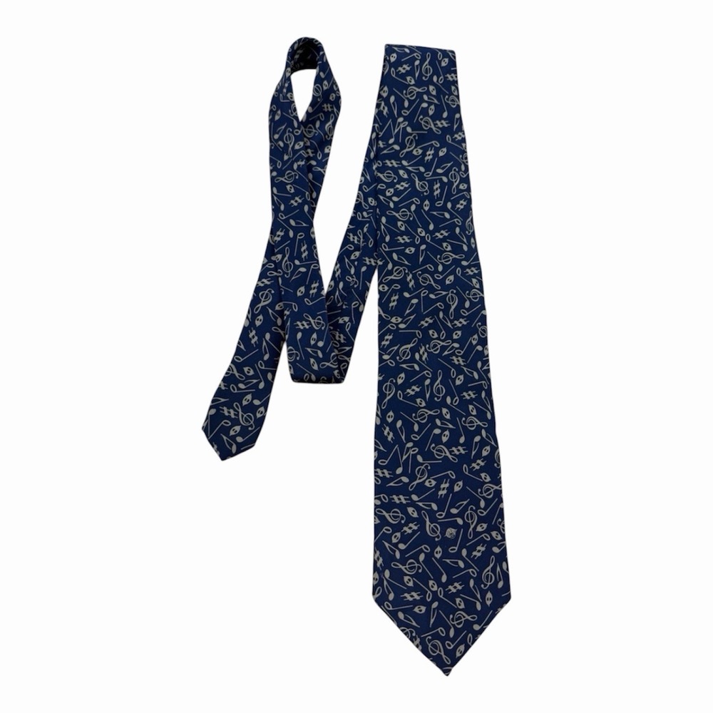 Music Theme Tie Navy Tan Mens Novelty Neck Tie Musical Notes Band Chior Concert